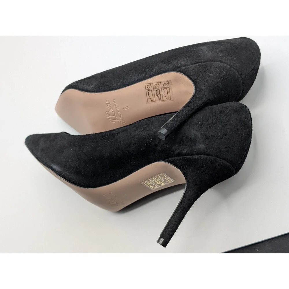 J.Crew A4969 Womens 6 Black Suede Leather Pointed Toe Pumps Heels Italy NEW